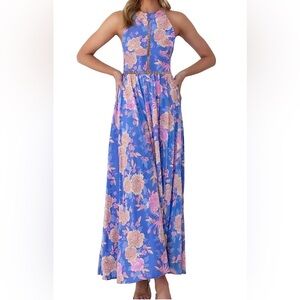 ZESICA- Floral Halter Neck
Backless Split Maxi Dress size L
